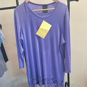 Citiknits Lavender Long Sleeve Tunic with Laser-Cut Hem